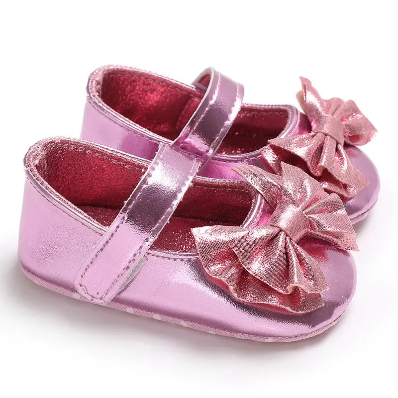 Новинка года; Брендовая обувь для новорожденных; обувь для новорожденных девочек с мягкой подошвой; обувь принцессы для малышей; блестящая обувь с блестками и бантом для детей 0-18 месяцев - Цвет: Розовый