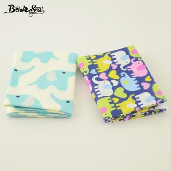 

Booksew Cotton Twill Fabric Elephant Pattern Sewing Cloth 2PCS/Lot 50x100cm Fat Quarter For Baby/Cushion/Patchwork/Doll/curtain