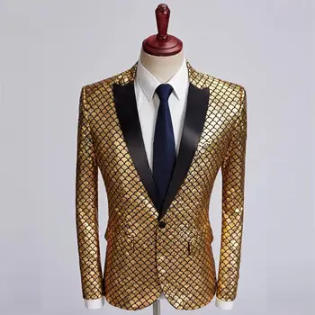 

fish-scale gold suit slimming menswear gold glitzy appearance casual men's coat party business wedding celebration suit
