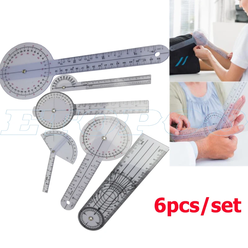 

6pcs one set Spinal Finger Goniometer Protractors Useful Multi-Ruler Angle Medical Spinal Ruler 180/360 Degree Measuring Tool