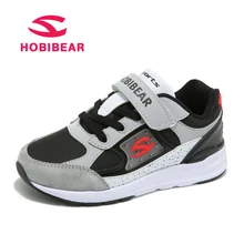 HOBIBEAR Genuine Leather Kids Sneakers Boys Shoes For Sport Running Anti-Slippery Hook&Loop Children Shoes Student Casual Shoes