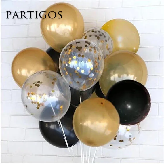 

15pcs/lot 18inch pure Gold Round balloons 12inch latex balloon Foil Confetti Wedding birthday Party Decor helium Inflatable Ball