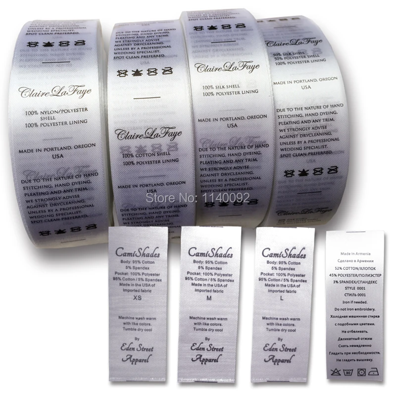 Free shipping custom clothing care labels/garment printed labels/tags/woven labels/trademarks ...