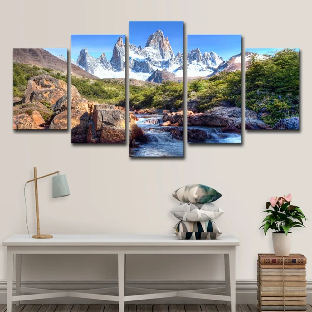 5P0109 Abstract Canvas Painting Wall Art Oil Poster Wall Modular Pictures 5 Panel Alpine Landscape For Living Room Home Decor  (15)