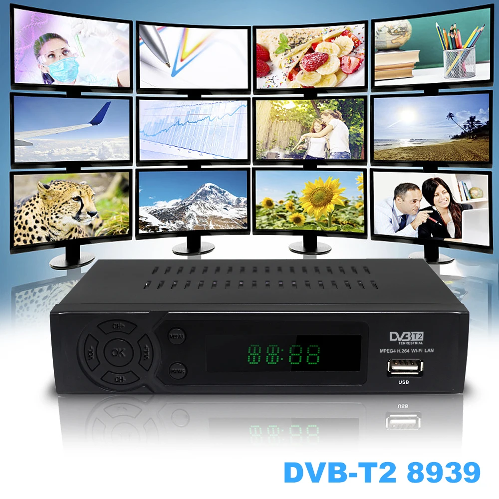 DVB-T2-тюнер, ресивер HDMI HD 1080, спутниковый декодер, ТВ-бокс, ТВ-тюнер DVB T2, USB2.0, встроенное руководство по России для монитора, адаптер