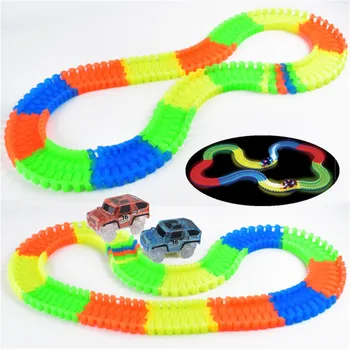 

300PCs/360PCs Light Up Flexible Track LED Car Laser Twister Tracks Glow in the Dark Racing Track with 2PCs LED Cars Children Toy