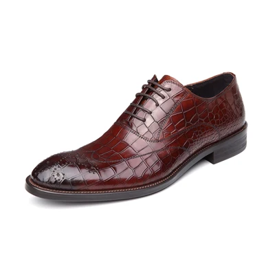 OTTO/итальянская роскошная мужская обувь; оксфорды ручной работы в стиле ретро; классическая Дизайнерская обувь на платформе из натуральной крокодиловой кожи на шнуровке - Цвет: wine