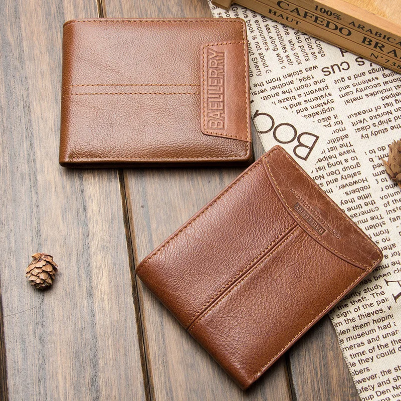 

Male Bifold Wallets Genuine Leather Mens Short Purse Small Thin Card Holders Wallet Man Zipper Coin Purse High Quality