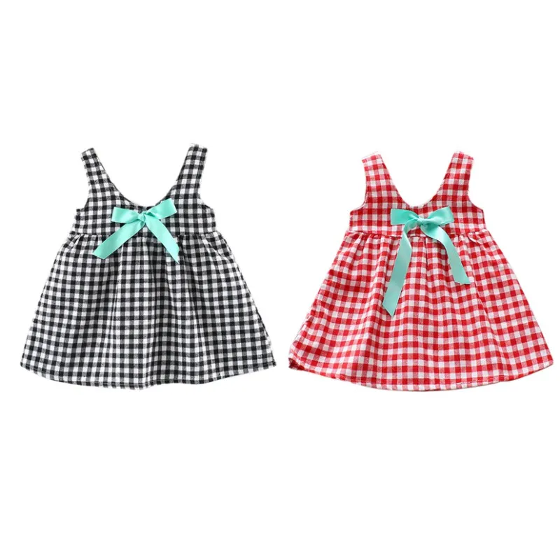 

Children Summer Casual Clothings Dress Baby Girls Sleeveless Plaid Pattern Bow Dress Kids Toddler Princess Sundress Popular