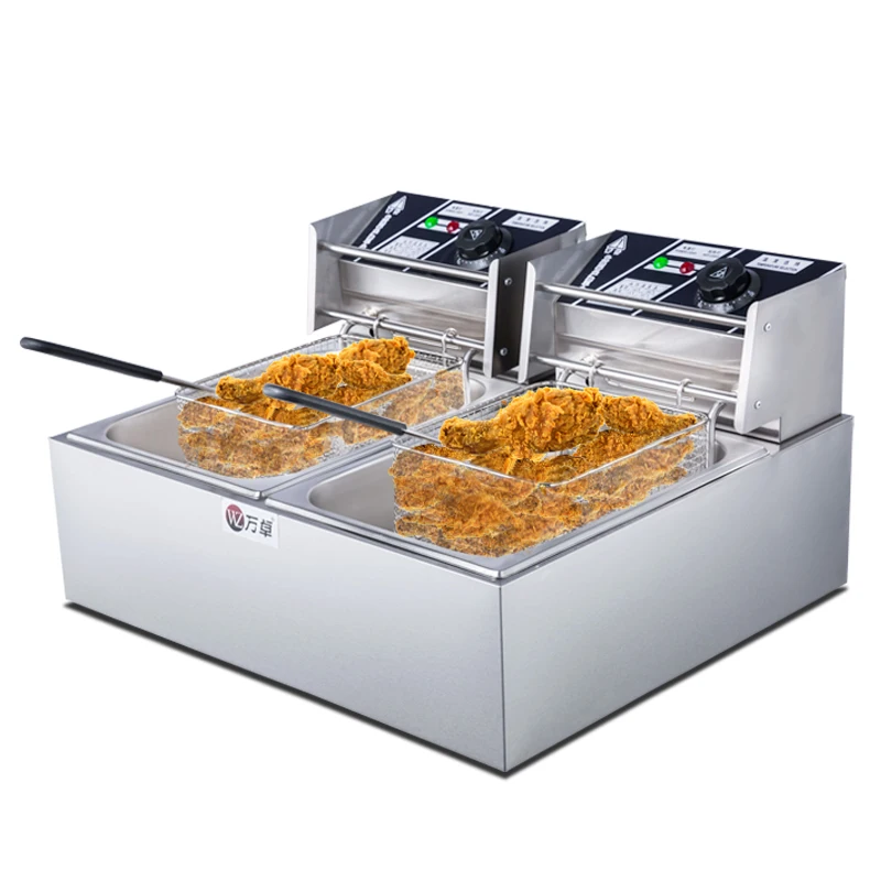 

Commercial Fry Pan Home Double Cylinder Thicker French Fries Machine Fried Chicken Wings Electric Fryer