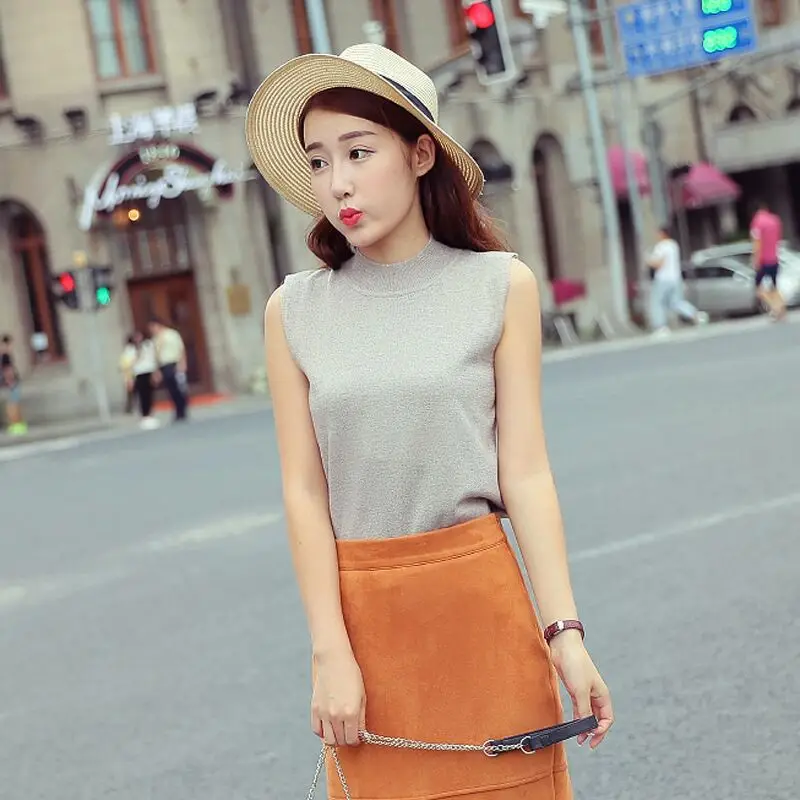

2019 Spring New pattern fashion ladies knitted cashmere vest Solid color Half High collar free shipping