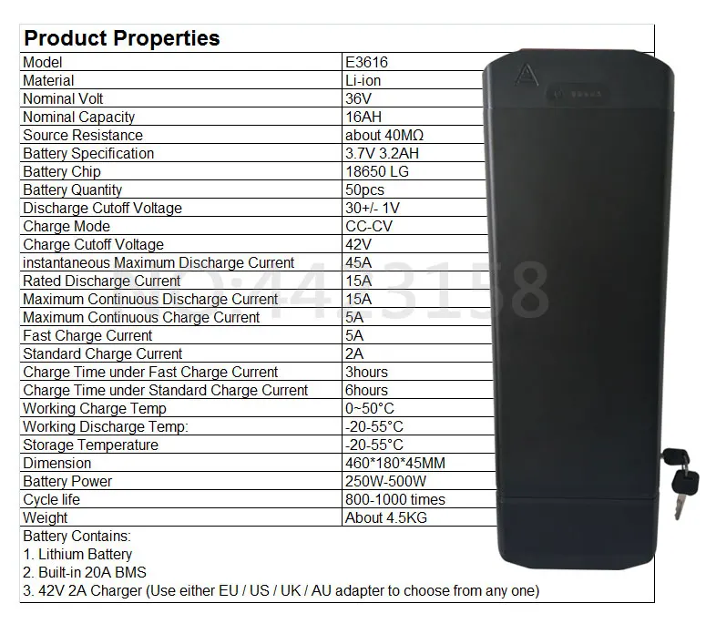 Таможенный налог 36 В 16AH сзади стойку Электрический велосипед Батарея 36 В 16AH использовать LG ячейки литий-ионная EBike Батарея Fit 8FUN BBS01 BBS02B