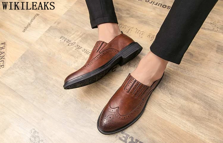 Мужская обувь с перфорацией типа «броги» классические итальянские брендовые нарядные туфли для мужчин офисные коричневые модельные кожаные туфли мужские элегантные слипоны sepatu pria ayakkab