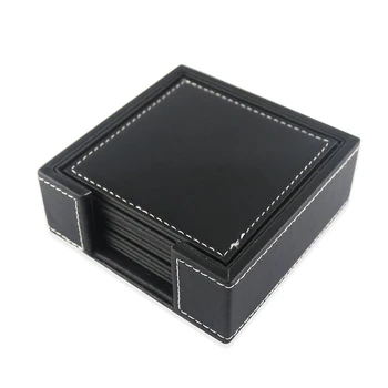 

NOCM Black PU Leather Drink Coasters Set of 6 Glass Mug Cup Mats Pats Table Placemats