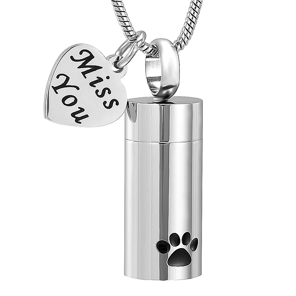 IJD11937 Charm Heart Mini Cremation Cylinder Stainless Steel Ash Urn Necklace Keepsake Pendant Jewelry Funeral Pet Paw | Украшения и