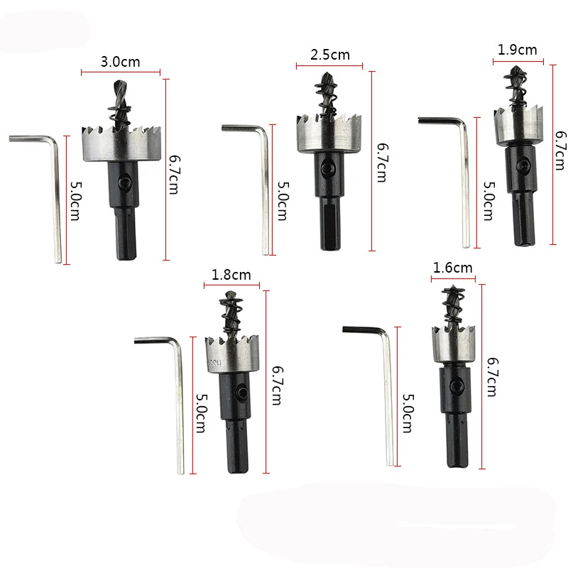 5pcs 1630mm Tip Hss Drills Bit Hole Saw Set High Speed Steel Cutter Tools Metal Gauges