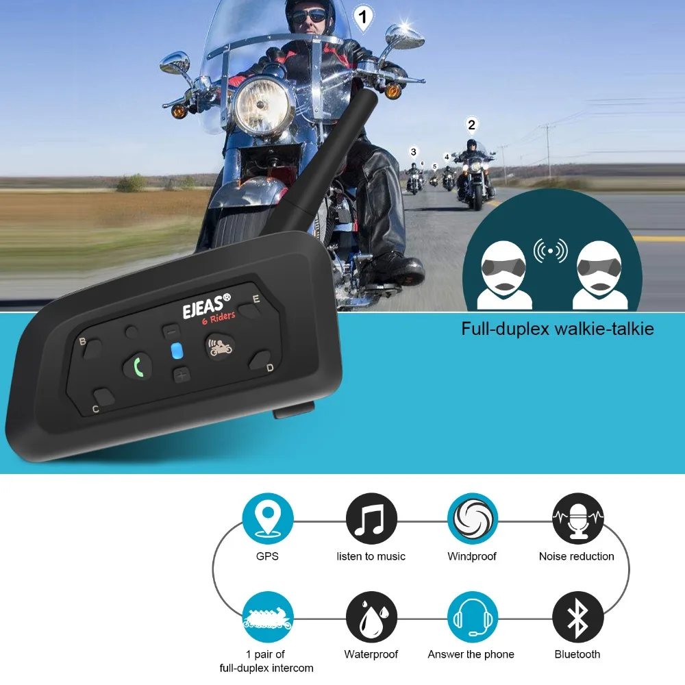 QPLOVE 2pcs EJEAS V6 Pro intercom 1200m motorcycle bluetooth helmet intercom CSR Chip 2.4GHz FM 6 Riders 8H Talking with Scarf