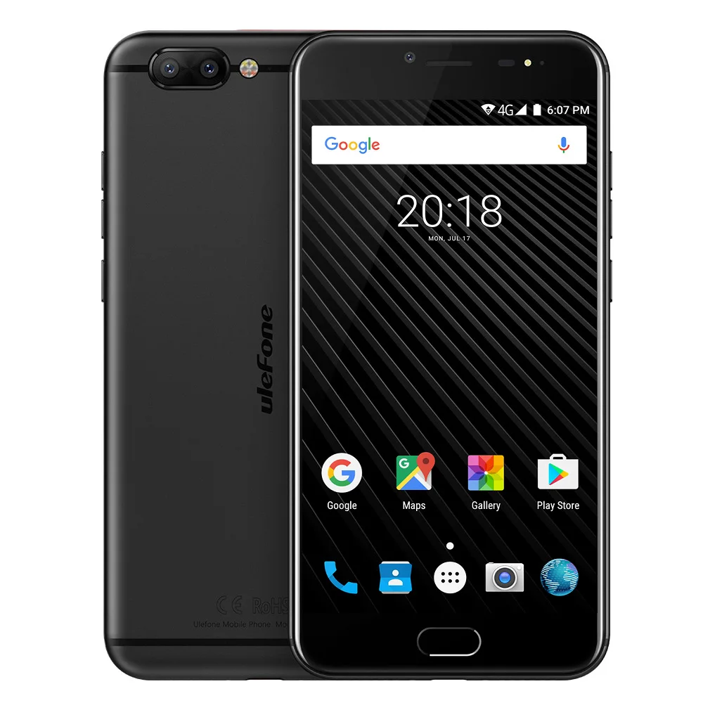 Ulefone T1 двойной сзади Камера телефонов 5,5 дюймов Full HD Android 7,0 Octa Core 6 ГБ 64 ГБ 16MP+ 5MP helio P25 Глобальный Версия смартфона - Цвет: Черный