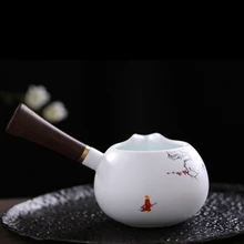 PINNY 200 мл ручная роспись Слива ярмарка чашка с деревянной ручкой матовый белый фарфоровый чайный набор высокого качества винтажный китайский чайный инструмент