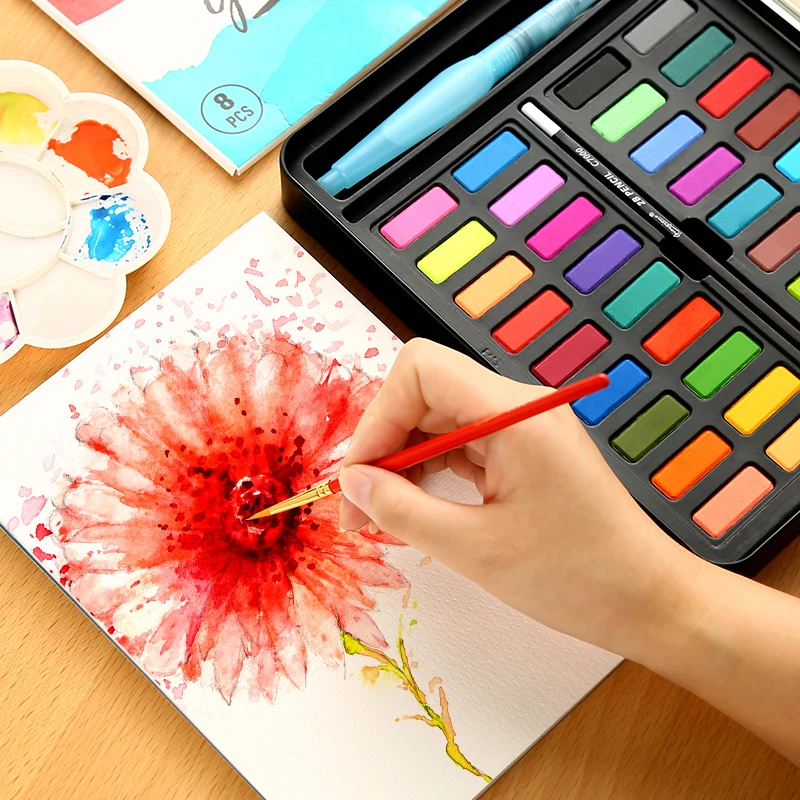 

BGLN 36Colors Powder Solid Watercolor Paint Set Bright Color Portable Professional Watercolor Pigment Set Students Art Supplies