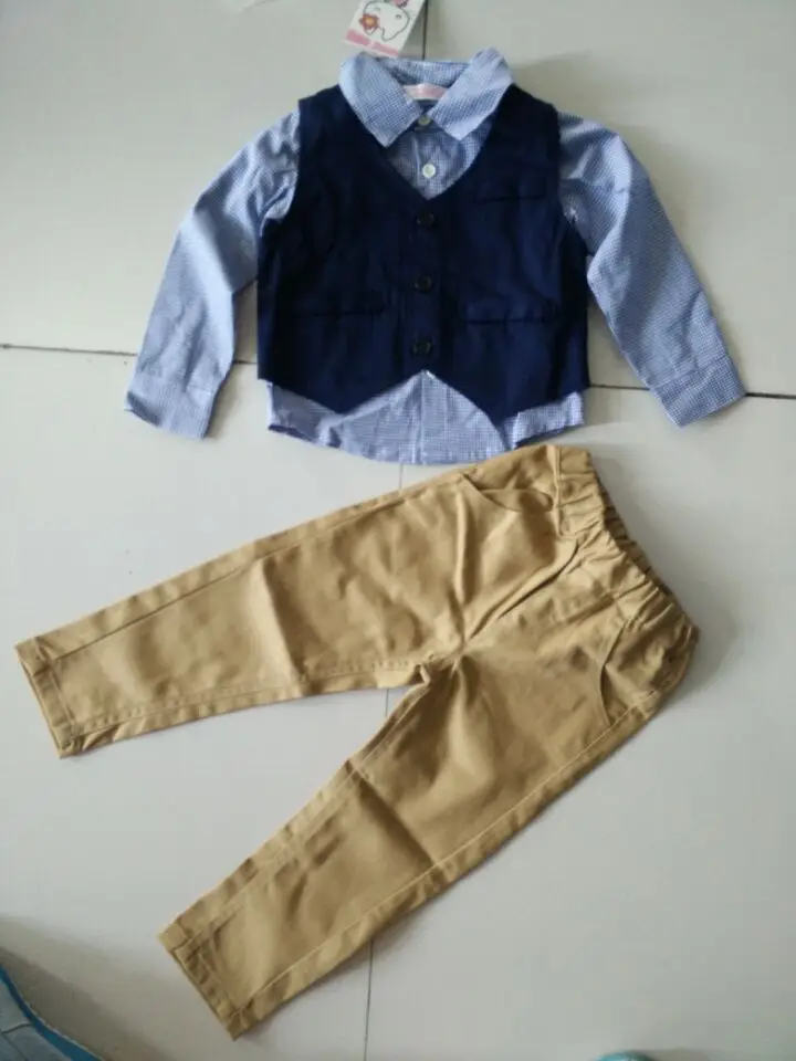 WENDYWU/коллекция года, Весенняя рубашка из 3 предметов Костюм Джентльмена для мальчиков, жилет и штаны Детский Комплект для младенцев, комплект для младенцев(1-3 года