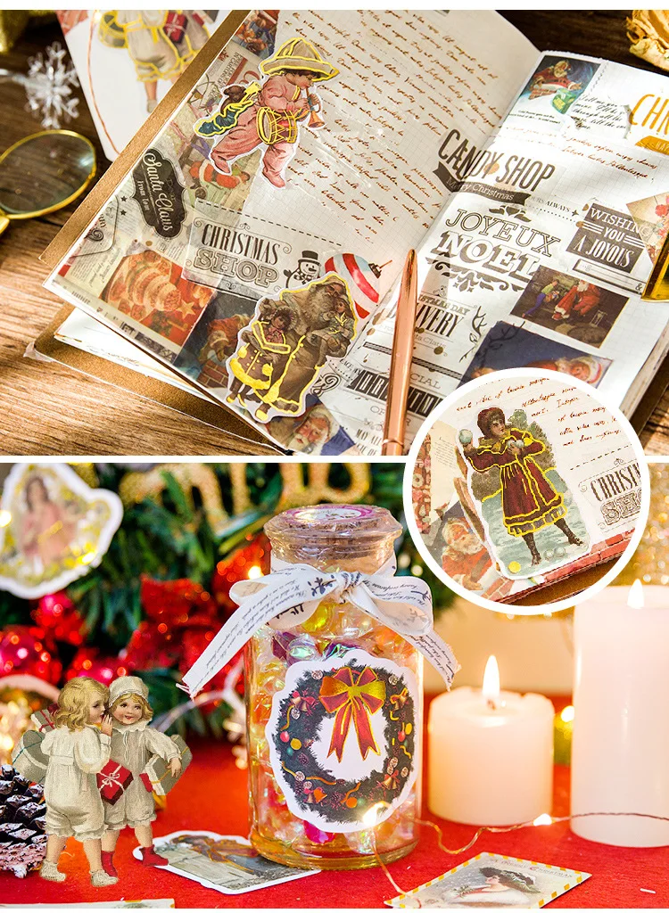 Счастливого Рождества Золотая фольга штампованные большие наклейки пакет DIY декоративные наклейки Подарочная этикетка