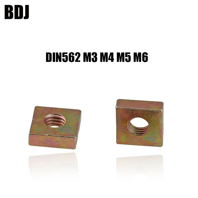 DIN562 M3 M4 M5 M6 Color Zinc Plated Square Nuts Without Bevel Block