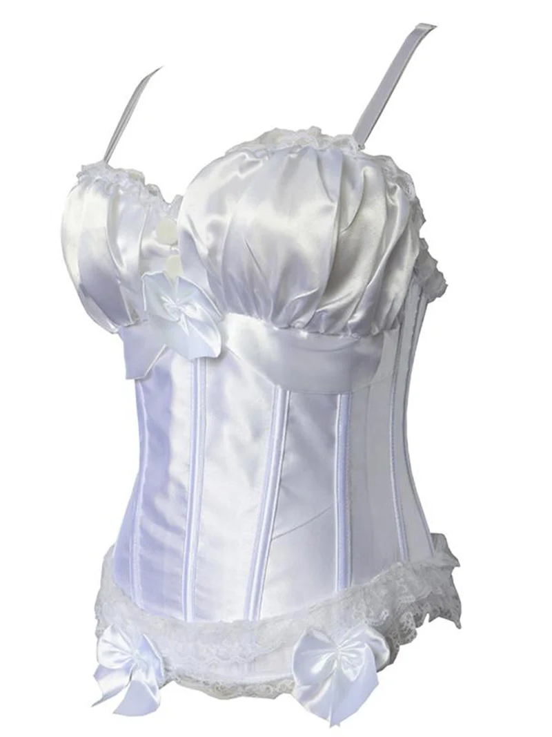 Hot Black Steampunk Corset Top Satin Dobby Lace Faux Leather Bustier Sexy Corselet Bodyshaper Classic Gothic Clothing Plus Size (8)