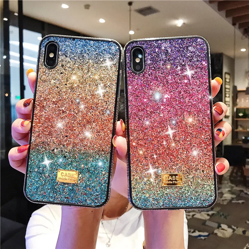 Glitter Phone Case for iPhone 11 Pro XS Max XR X 7 8 6 S 6S Plus Luxury Bling Sequins Diamond Girly Protector Back Cover Fundas | Мобильные
