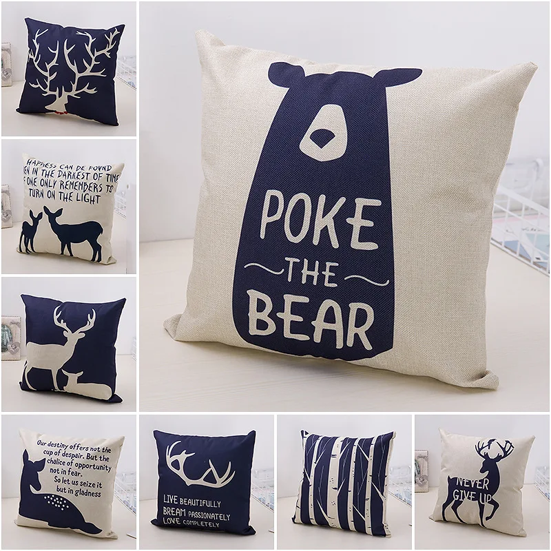 

Nordic Fashion Cute Bear Cotton Linen Decorative Pillow Case Chair Waist Seat Square 45x45cm Pillow Cover Home Garden Textile