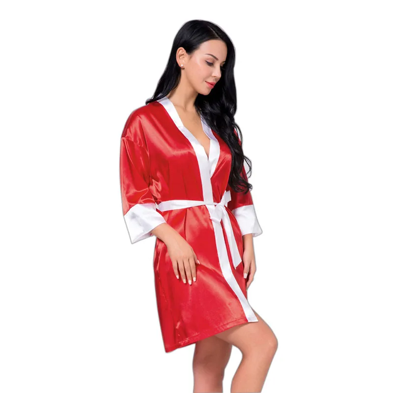 Для женщин шелковый атлас короткая ночь КРУЖЕВНОЙ ХАЛАТ одноцветное кимоно Халат банный халат Femme ночное V1