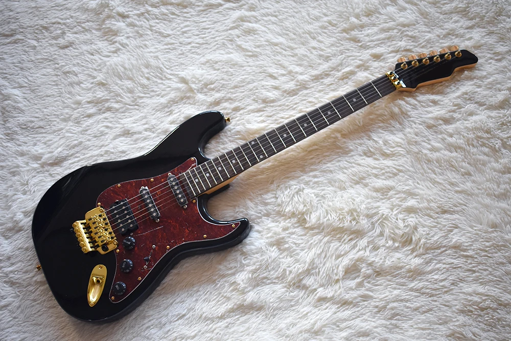 Factory Custom Black Electric Guitar with Red Tortoise Pickguard
