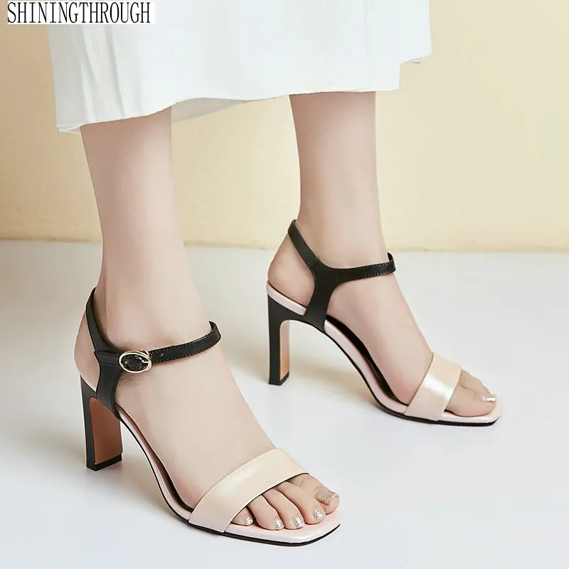 

Women genuine Leather high Heels Sandals Summer Open Toe Sandals Office Daily dress Shoes Woman Footwears Size 33-42