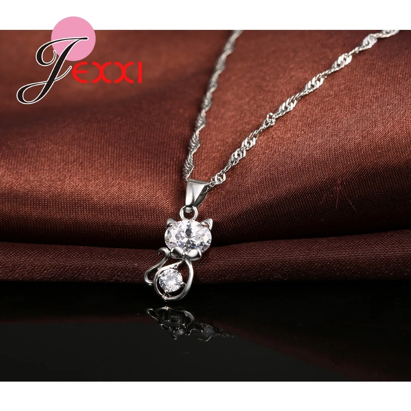 925 Sterling Silber Cubic ia Hochzeit Schmuck Sets AAA Nette Tier Katze Halskette Ohrringe Frauen Kragen Brincos