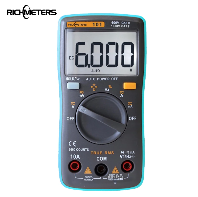 RM101 Digital Multimeter 6000 counts Backlight AC/DC Ammeter Voltmeter Ohm Portable Meter voltage meter RICHMETERS