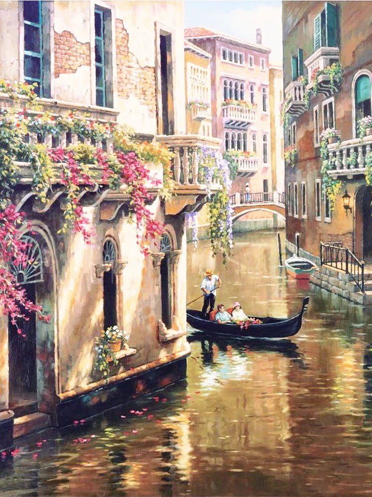 DIY Diamond Painting Cross Stitch Square Mosaic Needlework Crafts Full Embroidery Small Town Venice | Дом и сад