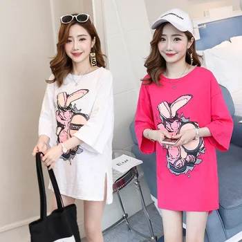 

Summer new maternity dress Korean print T-shirt loose pregnant dress fashion cartoon print pregnancy skirt