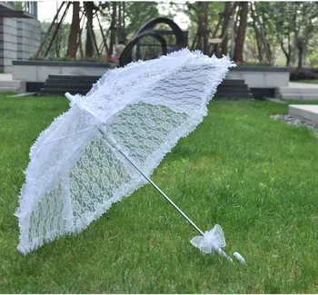 

Wedding automatic lace umbrella bridal white color lace parasol wedding supplies photographic props 20pcs wen6856