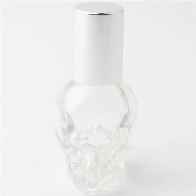 1 шт 8 мл стеклянный флакон для духов с черепом для наполнения эфирного масла, портативная бутылка для путешествий может быть наполнена 6 цветами - Цвет: Серебристый