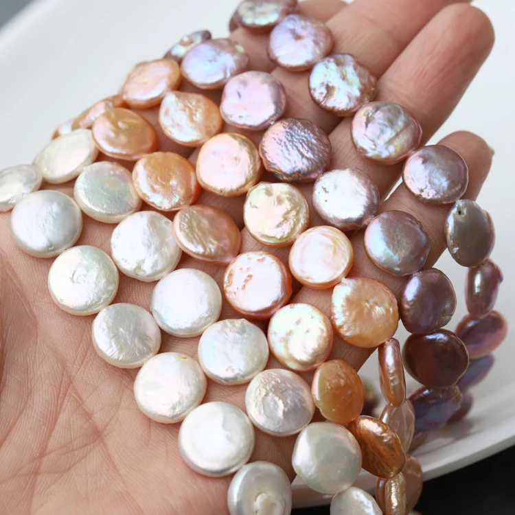 

loose beads freshwater pearl white/pink/purple coin flat 13-14mm 14" for DIY jewelry making FPPJ wholesale beads nature