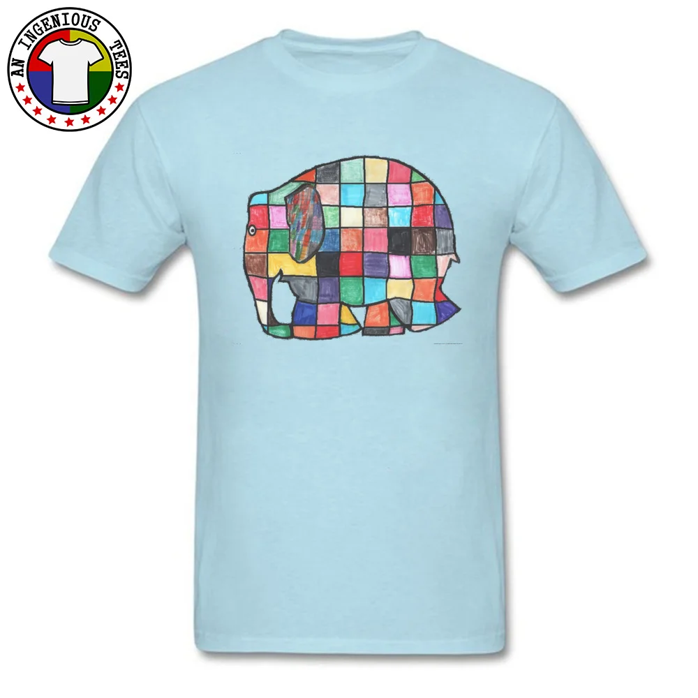 Men's Funny Tops Shirt O Neck Summer/Autumn 100% Cotton T Shirt Casual Short Sleeve Elmer elephant patchwork Tops T Shirt Elmer elephant patchwork light