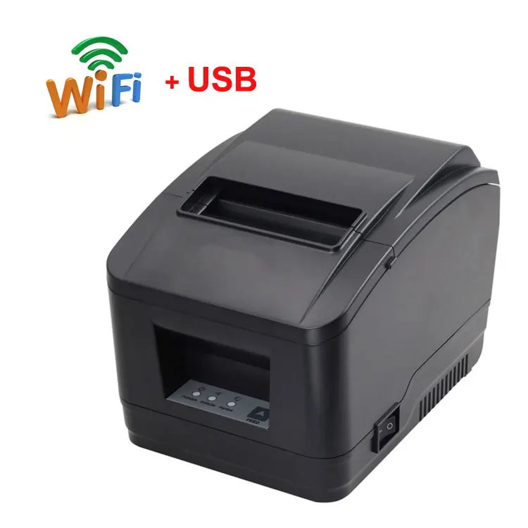 80 мм автоматический резак wifi+ USB порт чековый принтер поддержка qr-код для кухонного принтера wifi принтер - Цвет: Черный