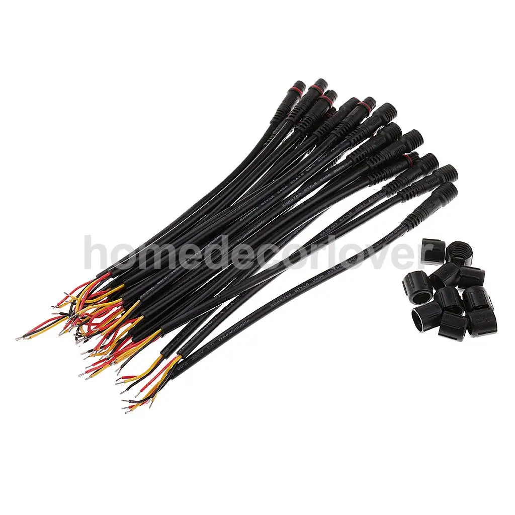 10 Pairs Black Waterproof IP65 22AWG 3 Pin Male+Female Plug Connectors Wires LED Cables with Joints 20 x 0.8cm