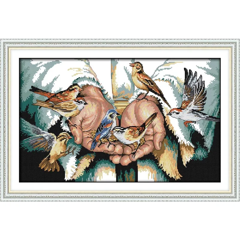 

cross-stitch kits wall paintings dmc mulina set embroidery suit mulina seam print hands of birds enough canvas for embroidery