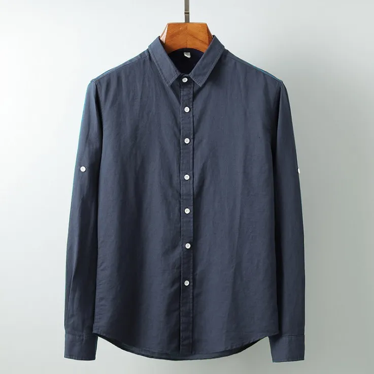 navy blue Хлопковая и Льняная мужская летняя рубашка с длинными рукавами модная повседневная рубашка в китайском стиле для мужчин винтажная приталенная Мужская белая рубашка Wt1000 - Цвет: navy blue