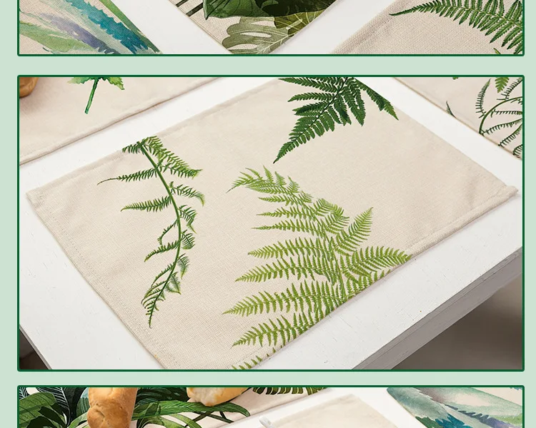 Чернильно-моющийся коврик из ткани с зелеными листьями, коврик для украшения стола, кухонный коврик