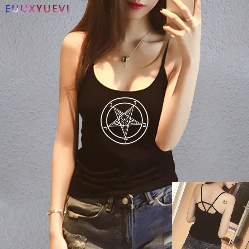 

PENTAGRAM GOTHIC OCCULT SATAN new women tanks camis fashion cotton modal Round collar tank top shirt