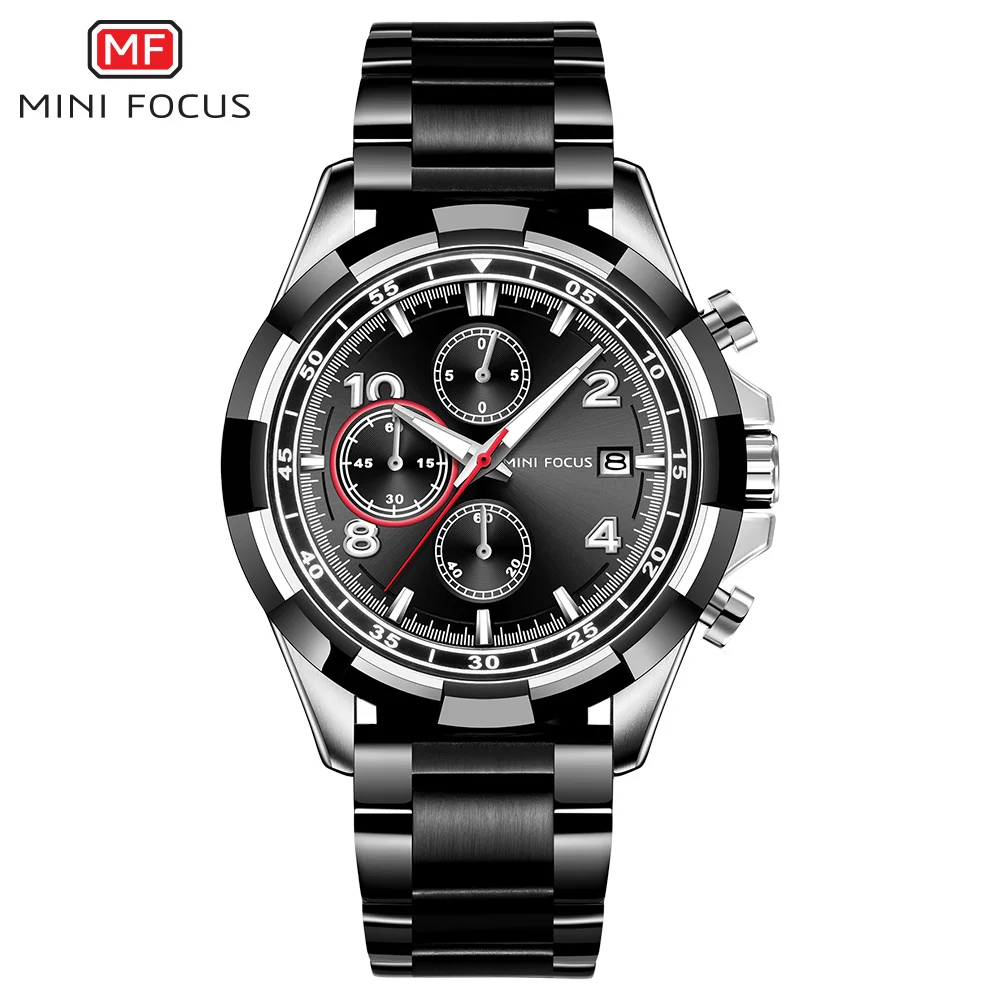 Модные мужские часы Топ бренд мини фокус Роскошные полностью Стальные кварцевые наручные часы мужские спортивные часы календарь подарок часы zegarek meski - Цвет: Silver Black