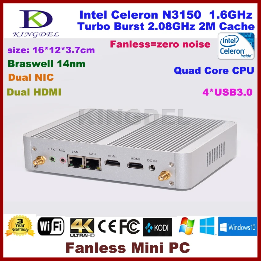  Hot model Intel 14nm Quad Core N3150 Processor 2 Ethernet Mini PC with Dual HDMI 300M WIFI, TV Box,HTPC 