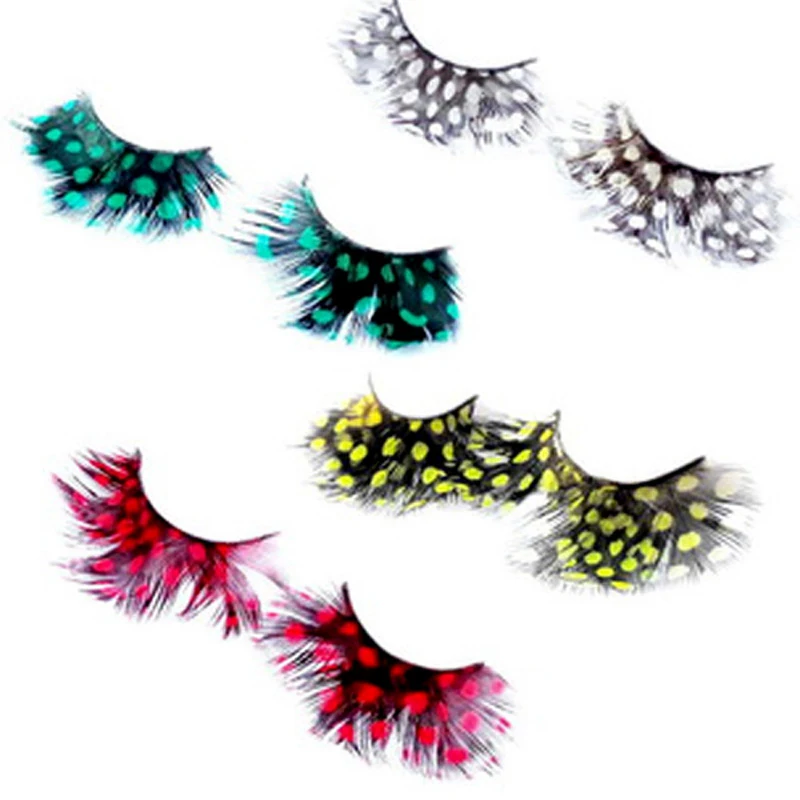 

3Pair Coloful Feather False Eyelashes Dot Ball Polka Dot Feather False Eyelashes Fake Eye Lashes Party Eye Make Up
